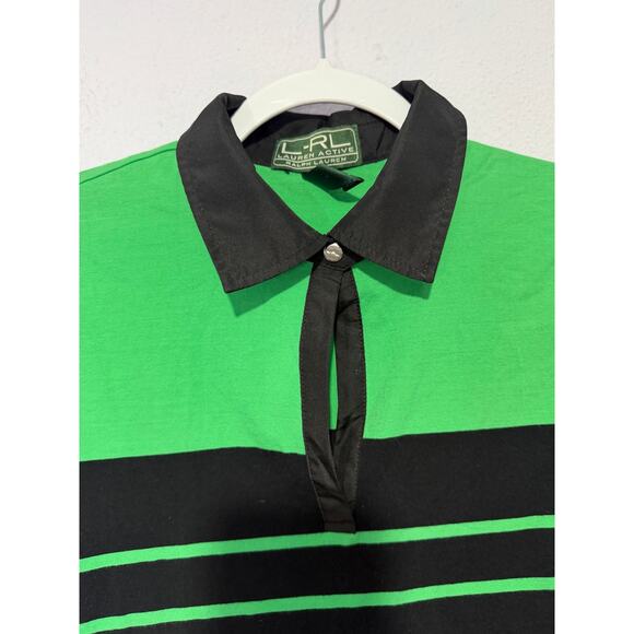 Lauren Active Ralph Lauren Green Black Women Stripe Polo M Preppy Tennis Y2K - Picture 3 of 8